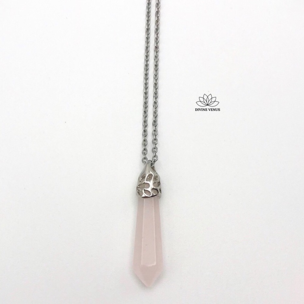 Rose Quartz Stainless Steel Necklace - Picture 4 of 8